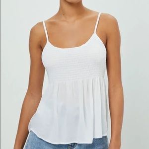 NWOT white tie back smocked babydoll tank